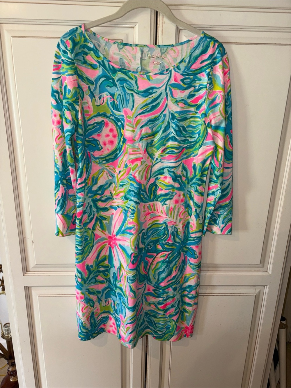Lilly Pulitzer Aqua, Pink & Green Tropical-Print Midi Dress